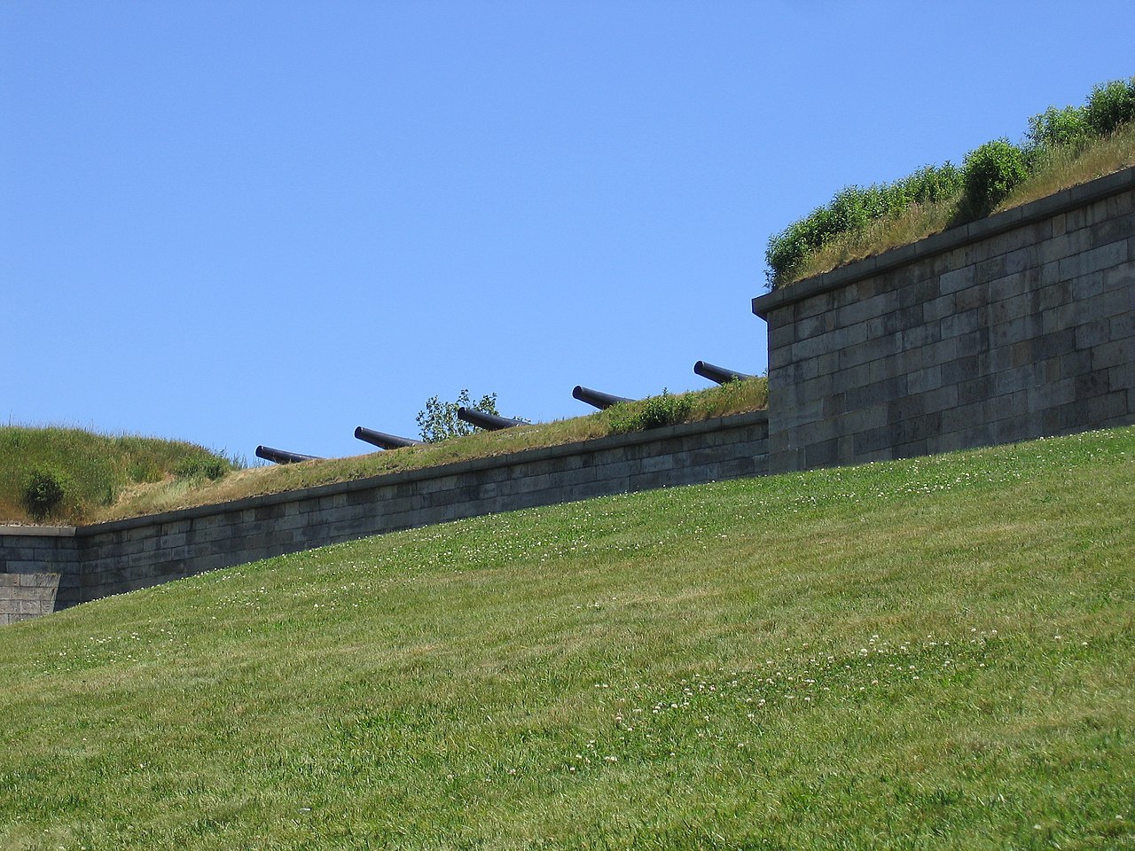 The granite walls of Fort Independence on Castle Island at the edge of South Boston.